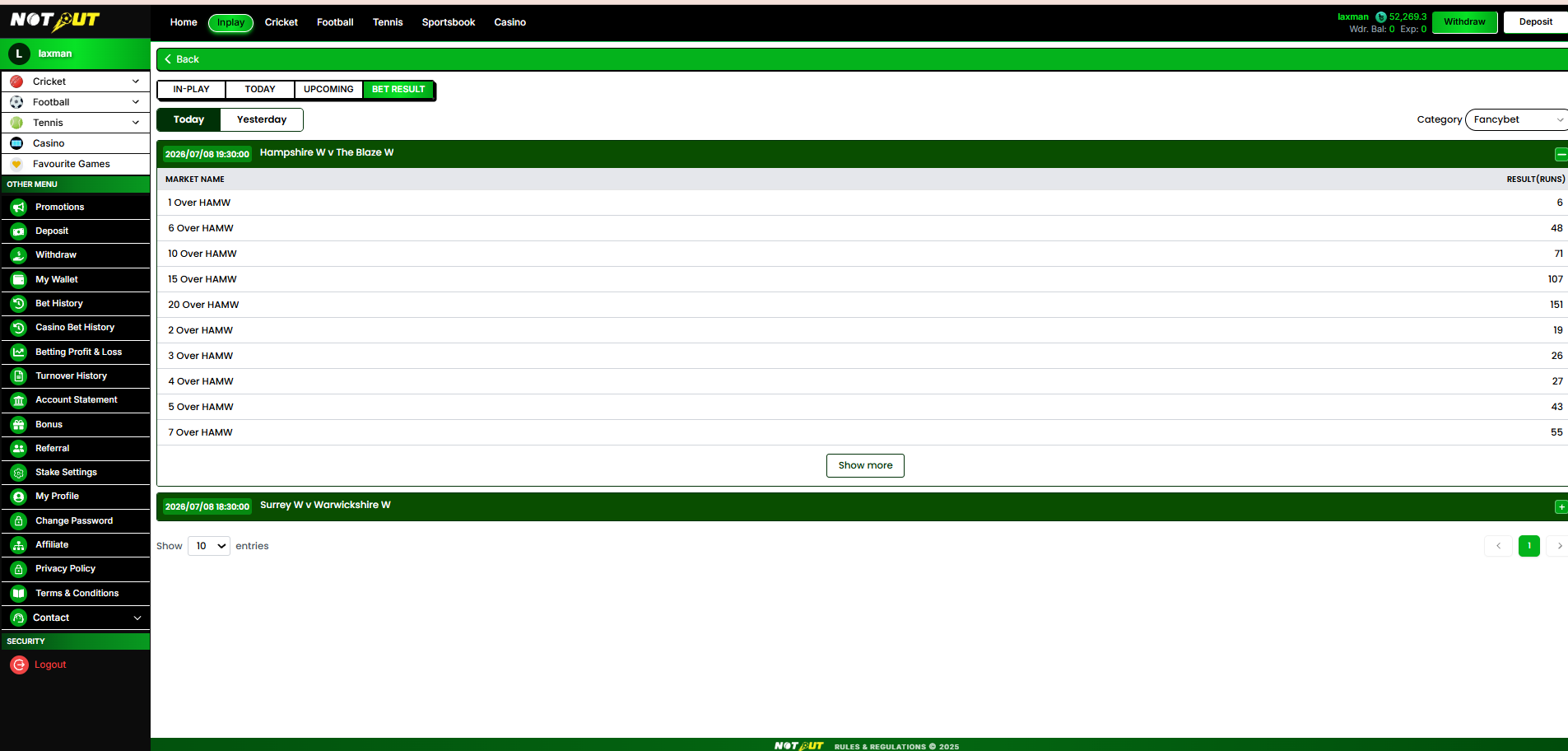 Bet result fancy